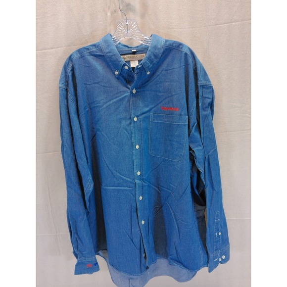 Destinations American Identity Mens XL Denim Shirt ExxonMobil Blue Long Sleeve